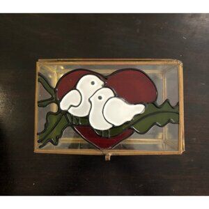 Vintage Teleflora Lovebirds Heart Glass Jewelry Box Love Valentine's Day
